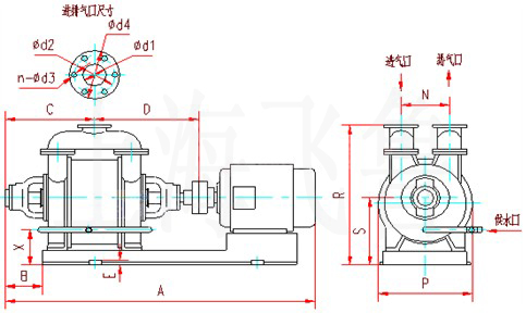 SK-6、SK-12、SK-20、SK-30、SK-42水環式真空泵及壓縮機外形及安裝尺寸圖